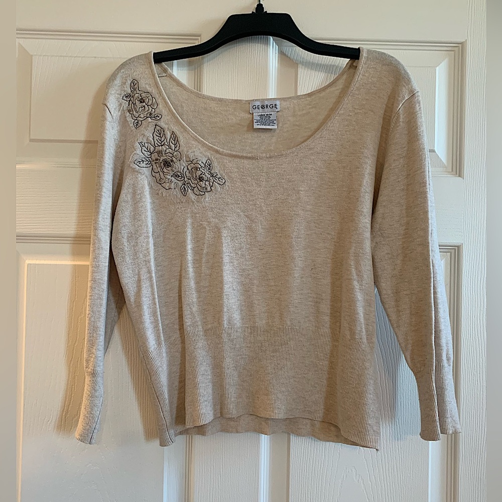 George, beige, lightweight sweater with floral detail
